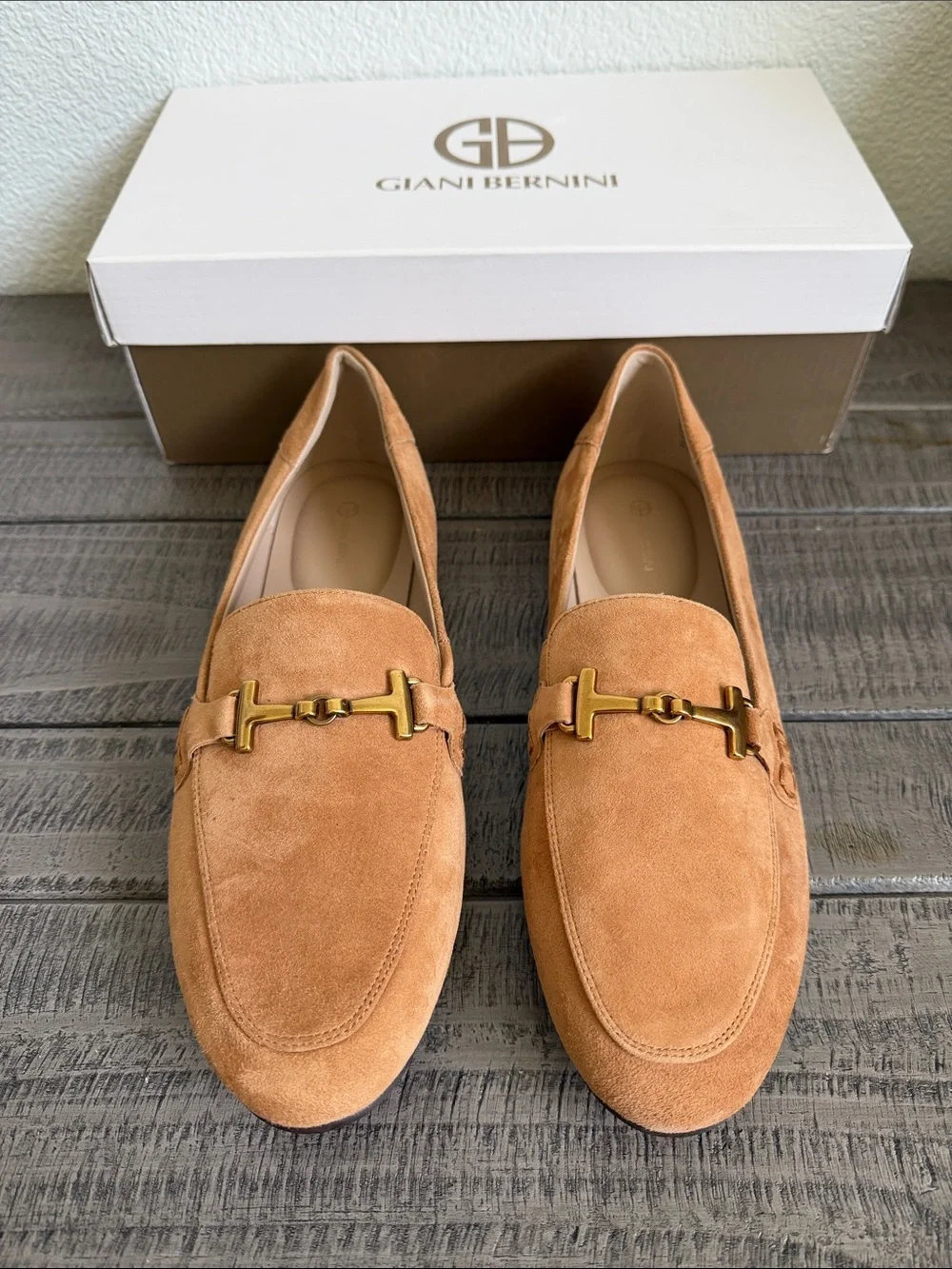 Giani Bernini Womens Beckhamm Memory Foam Suede Tobacco Brown Loafers NIB